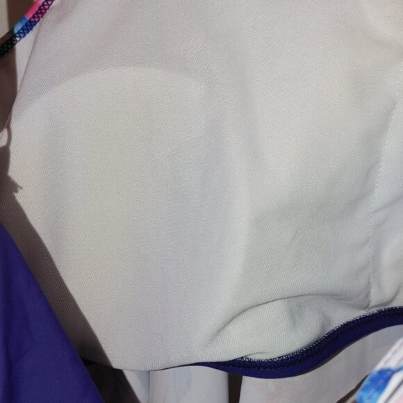 Verano Playa Bikini Top Flounce Pink White Blue Floral Rose Print Crop Top M - Picture 6 of 8